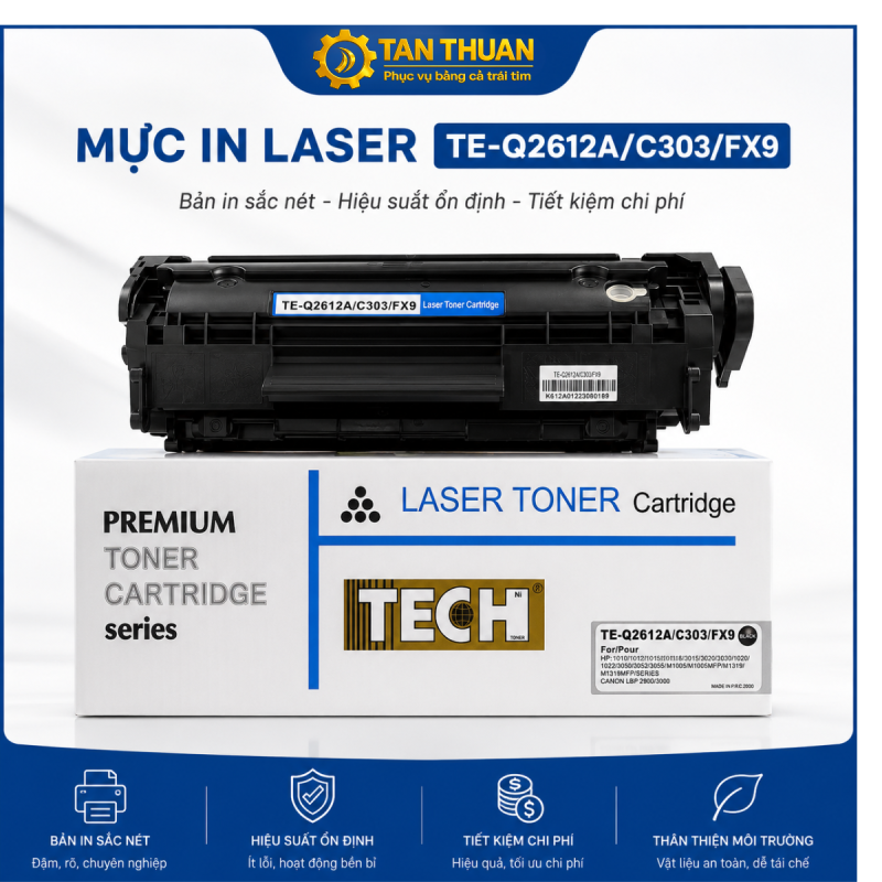 Mực In TECH TE-Q2612A/C303/FX9 – Bản In Sắc Nét, Tiết Kiệm Chi Phí