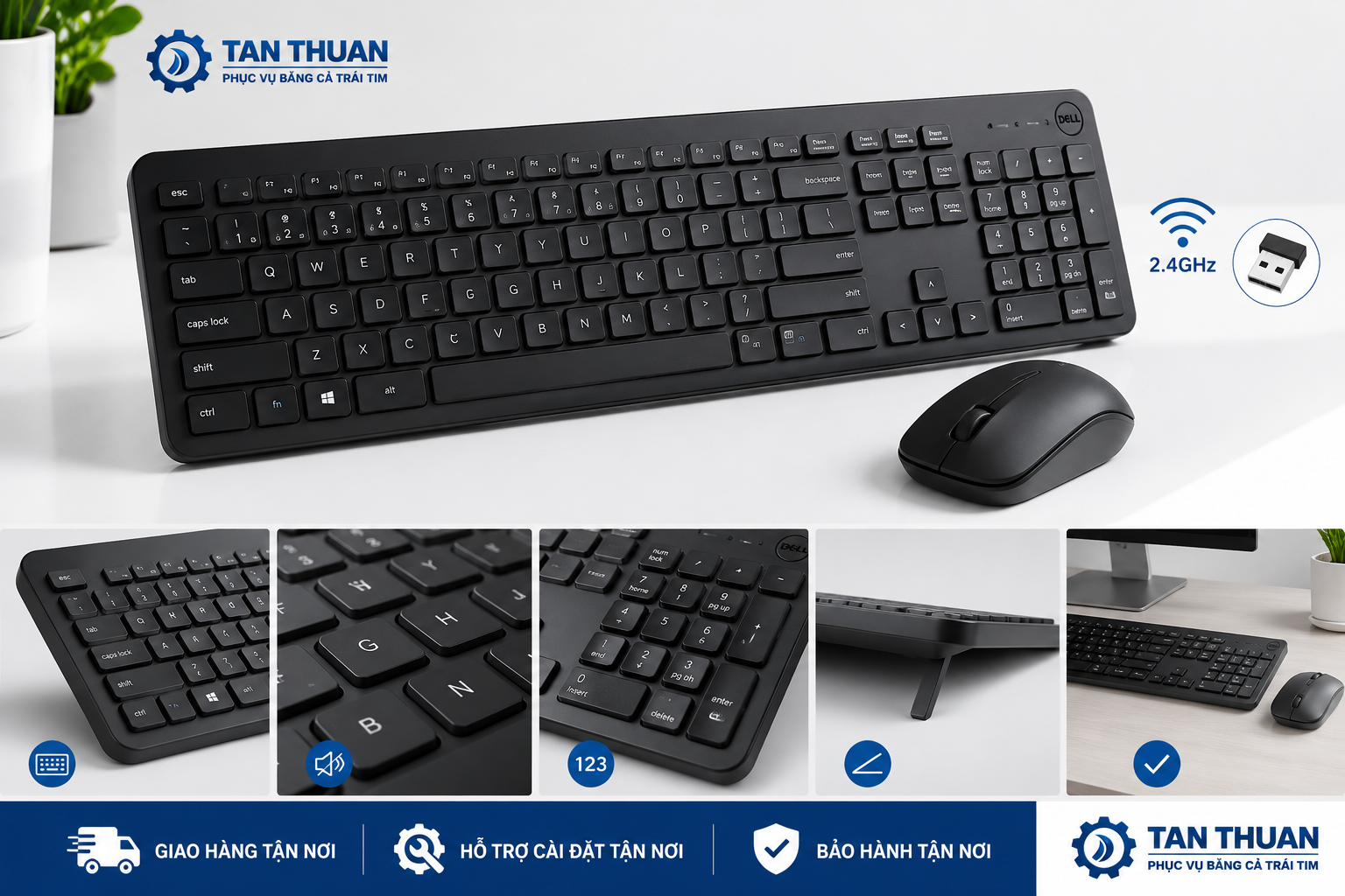Dell KM3322W Wireless Keyboard US English màu đen, phù hợp văn phòng, doanh nghiệp và người dùng cá nhân