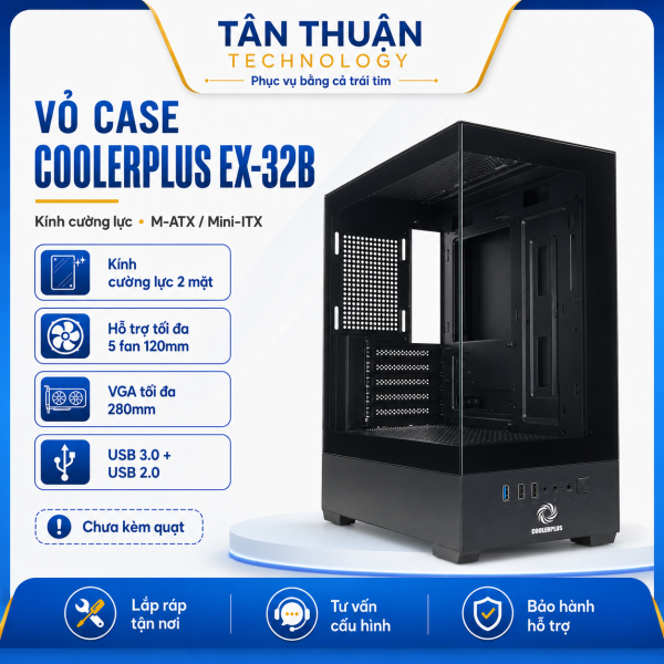 Vỏ Case CoolerPlus CPC EX-32B Chính Hãng, Kính Cường Lực
